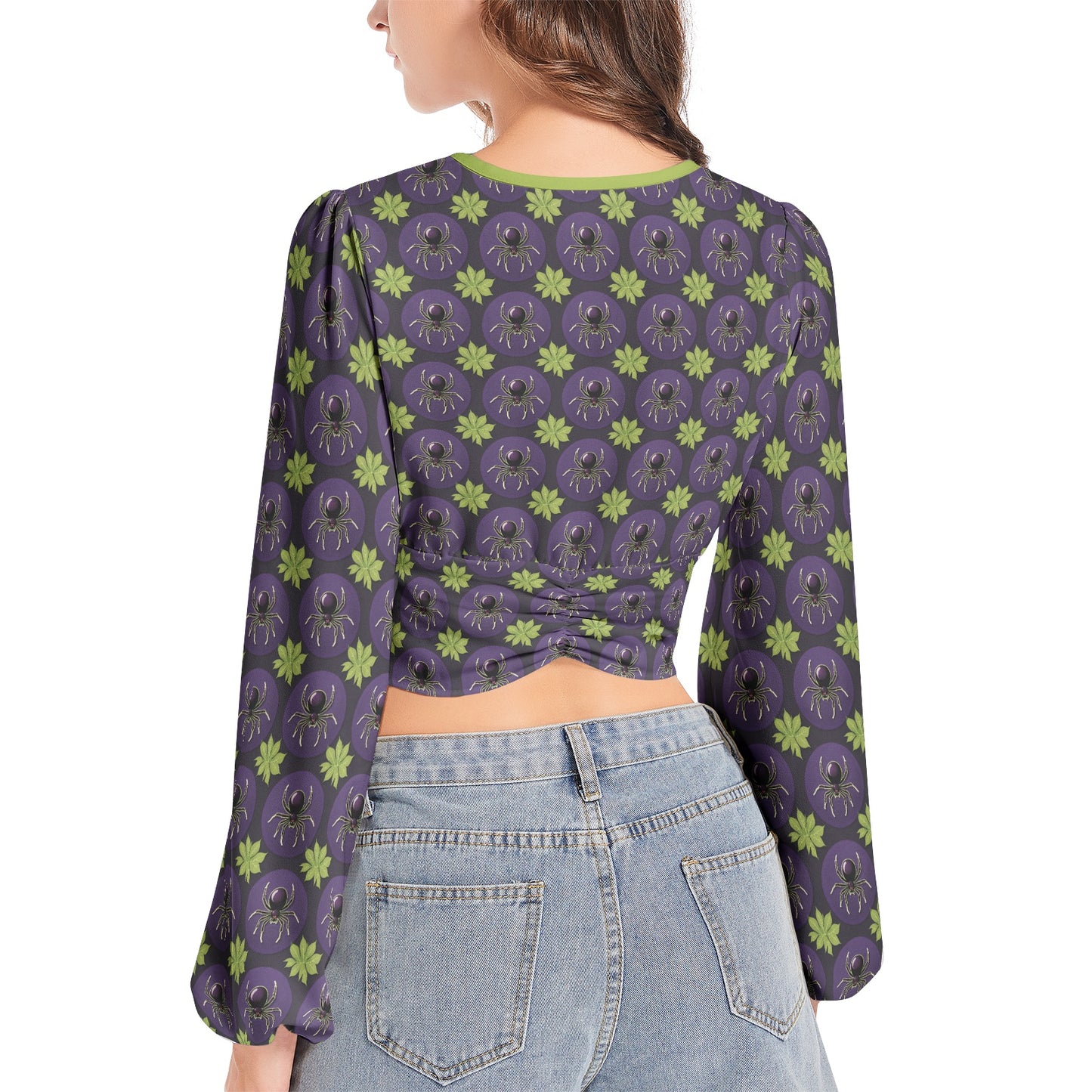 Venomous Deep V-Neck Lantern Sleeve Crop Top