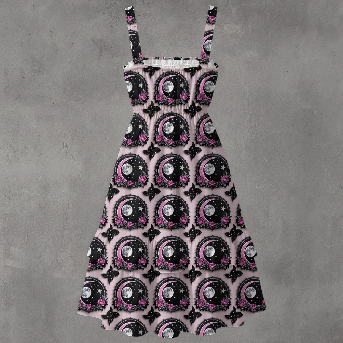 Moonlit Elegance Ruffle Hem Dress - Gothic Celestial