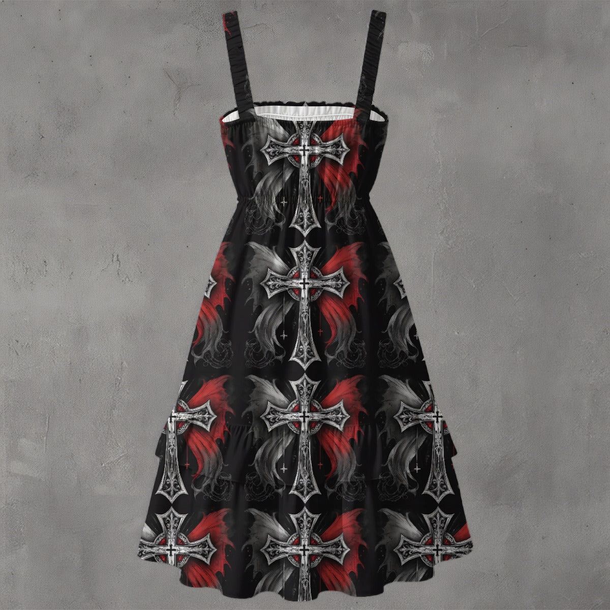 Duo Goth Ruffle Hem Dress - Gothic Duality Elegant