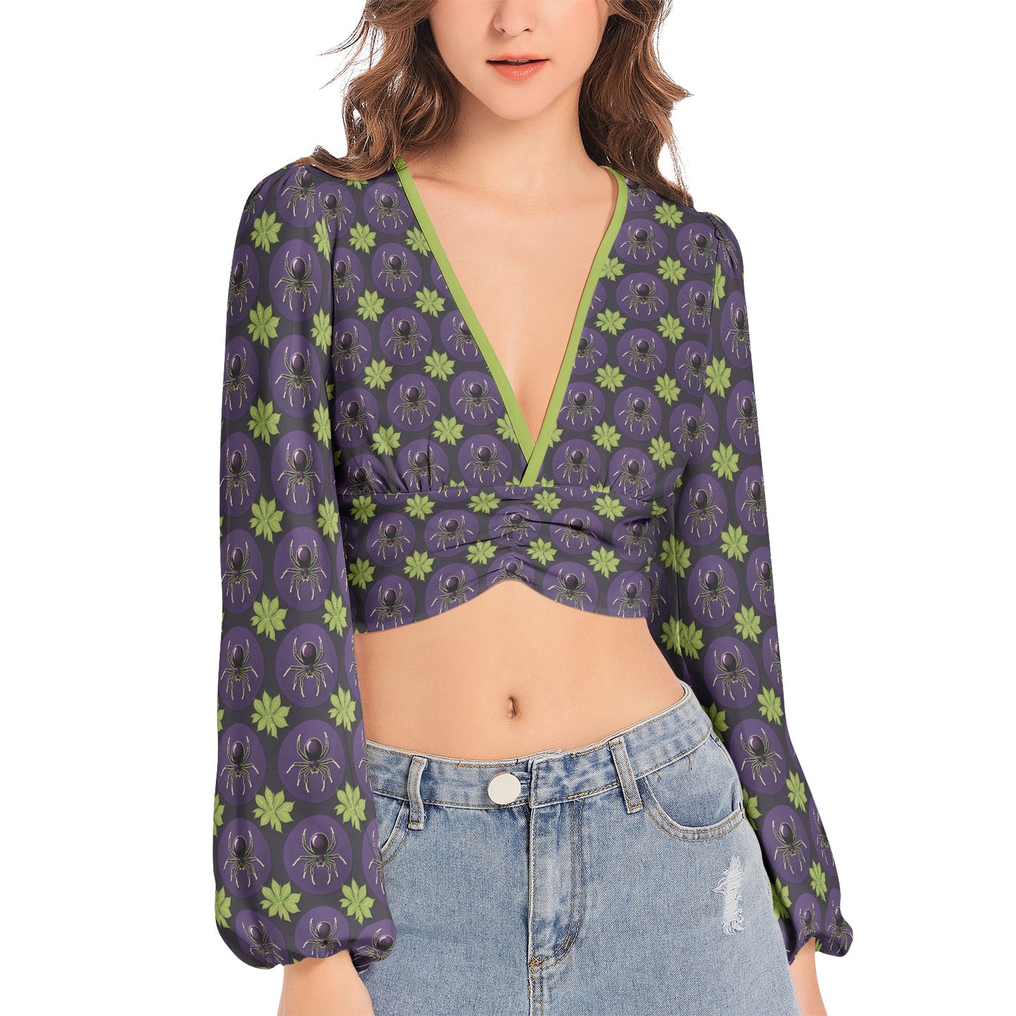 Venomous Deep V-Neck Lantern Sleeve Crop Top 3XL
