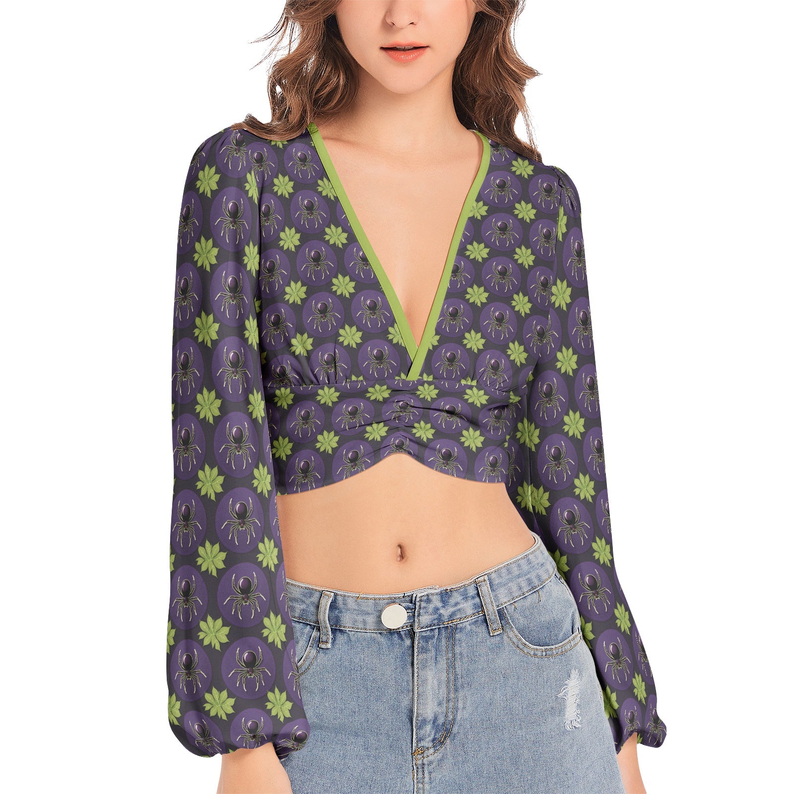 Venomous Deep V-Neck Lantern Sleeve Crop Top 3XL