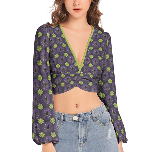 Venomous Deep V-Neck Lantern Sleeve Crop Top 3XL