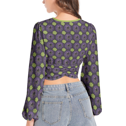 Venomous Deep V-Neck Lantern Sleeve Crop Top