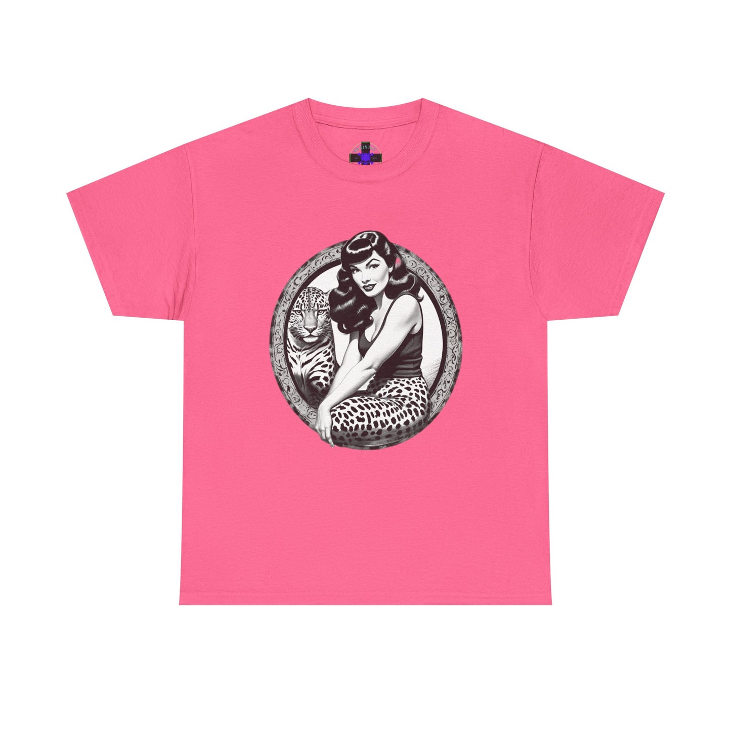 Bettie Page Cougar Heavy Cotton Graphic Tee Safety Pink