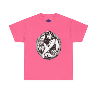 Bettie Page Cougar Heavy Cotton Graphic Tee Safety Pink