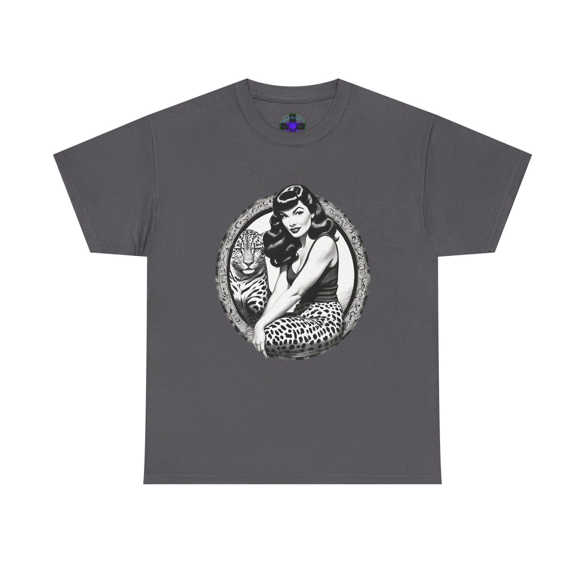 Bettie Page Cougar Heavy Cotton Graphic Tee Charcoal