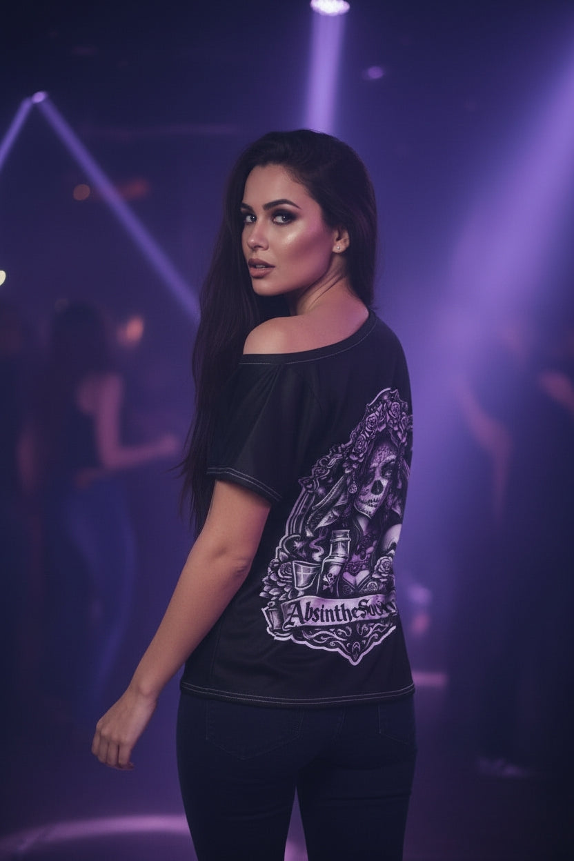 Absinthe-Society Midnight Elegance - Off-Shoulder T-shirt