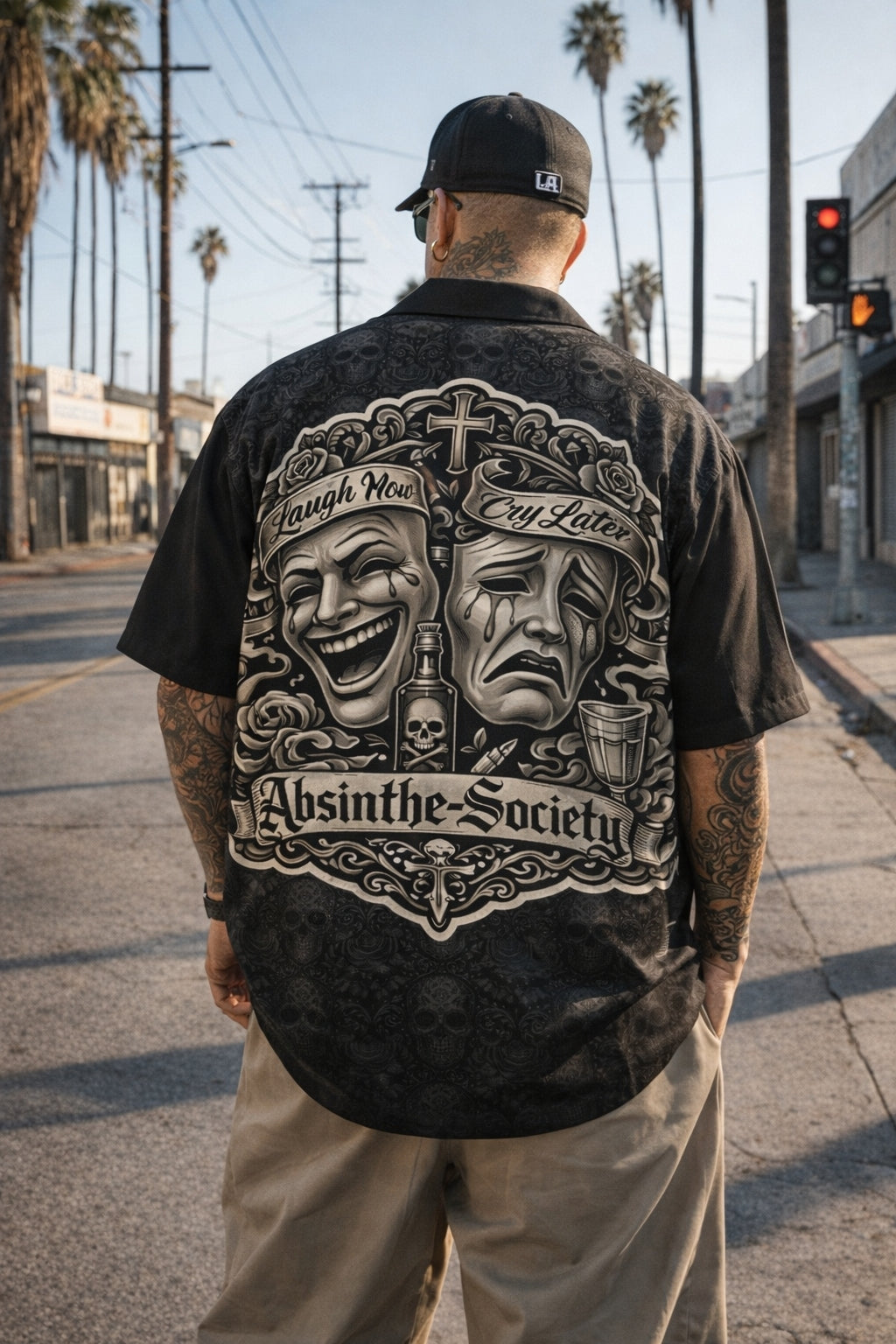 Laugh Now Cry Later Shirt With Pocket Rayon - Absinthe Society Gothic White