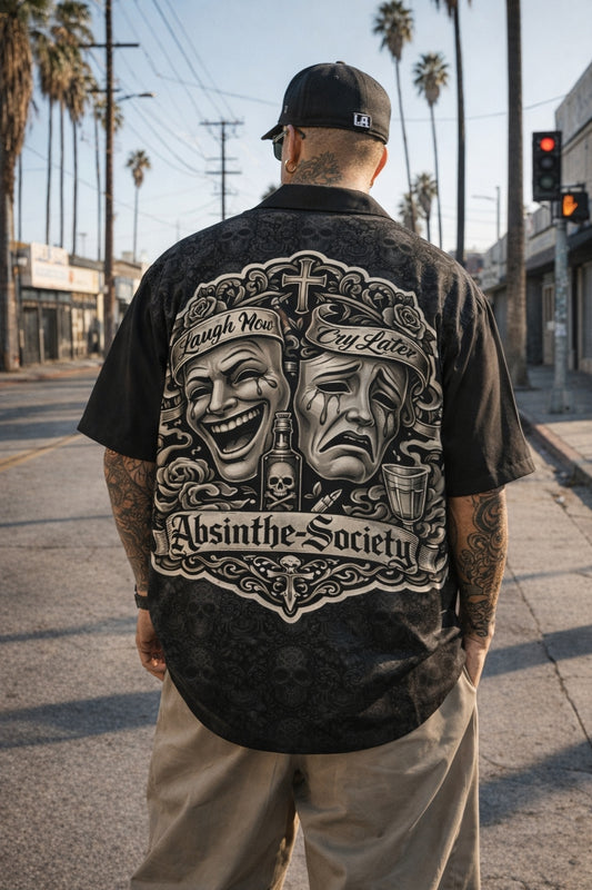 Laugh Now Cry Later Shirt With Pocket Rayon - Absinthe Society Gothic White