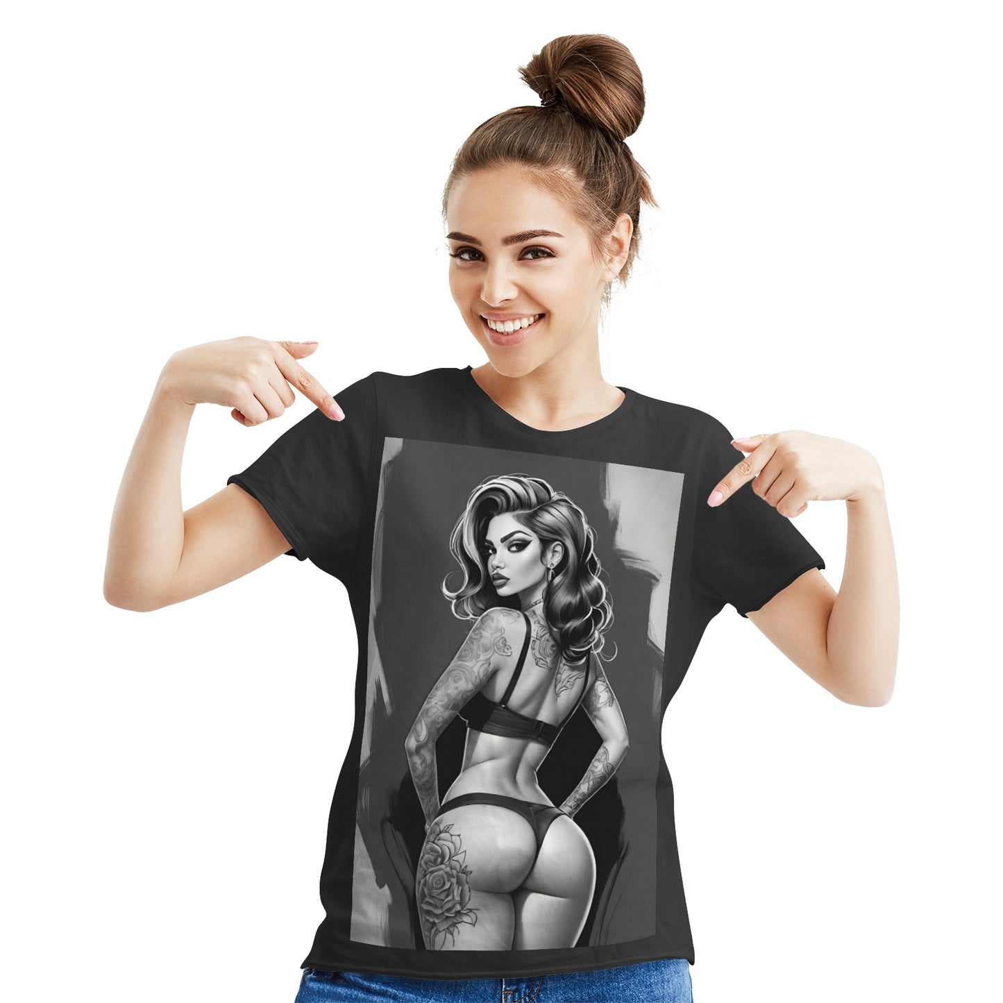 Rose Beauty Women's Cotton Short Sleeve T-shirt Black