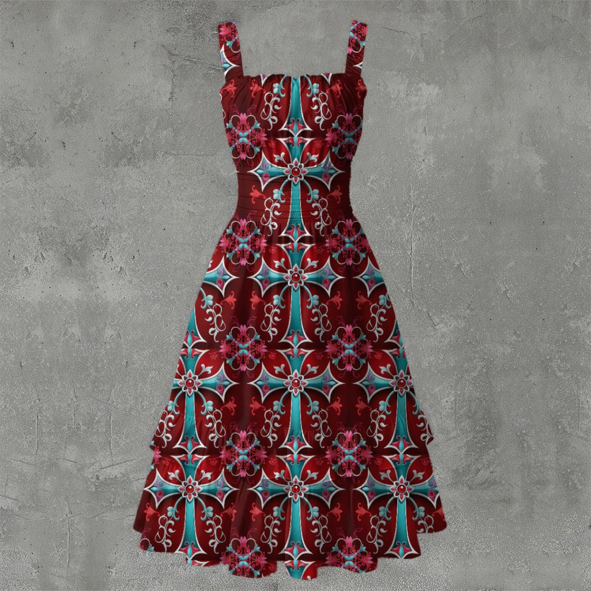 Crucify Ruffle Hem Dress - Gothic Religious Devotional Elegant White