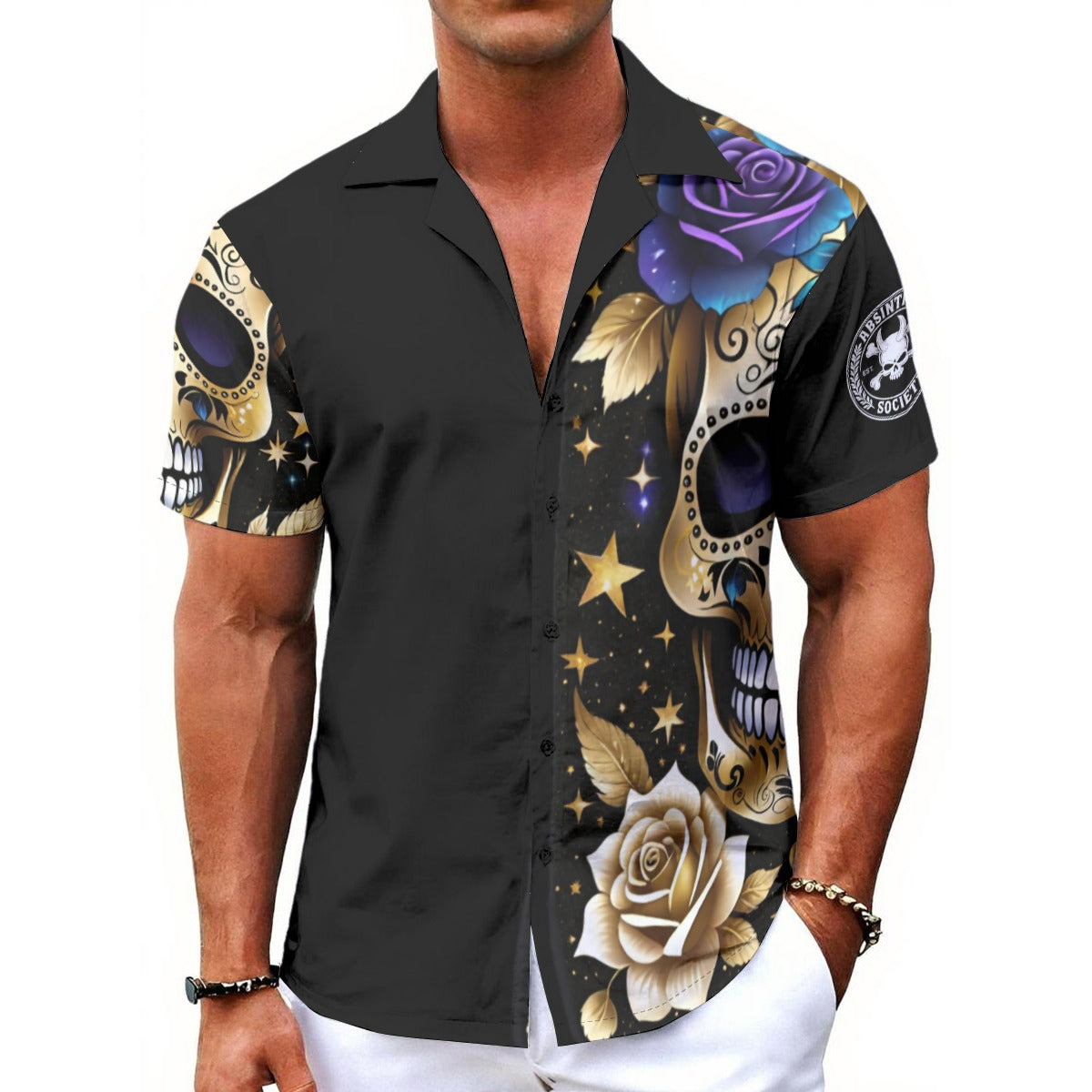 Lush Skull Garden Hawaiian Shirt - Gothic Tropical White
