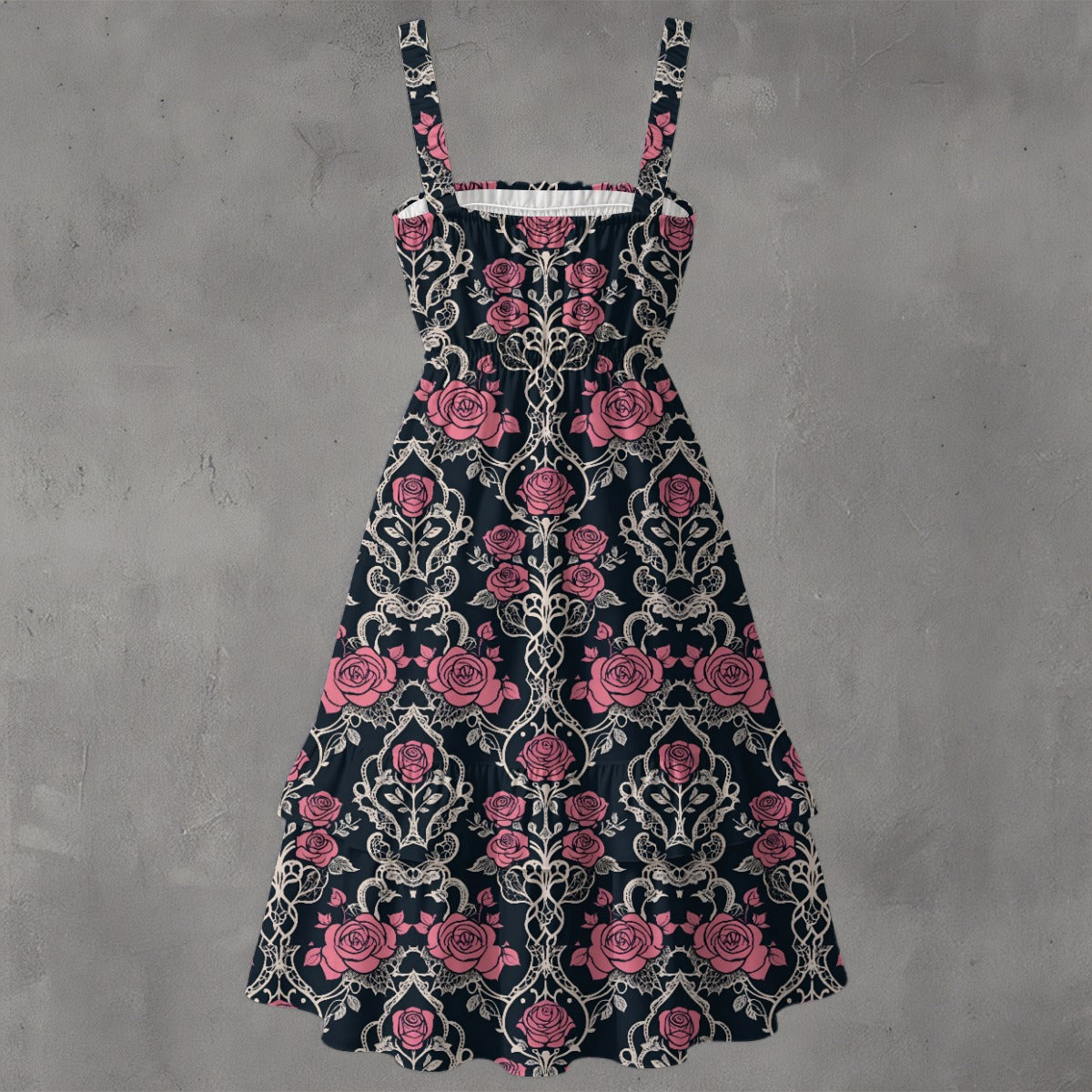 Palo De Rosa Ruffle Hem Dress - Gothic Rosewood Elegant