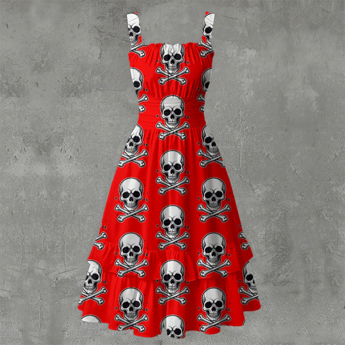 Skull Ritual Red - Ruffle Hem Dress White