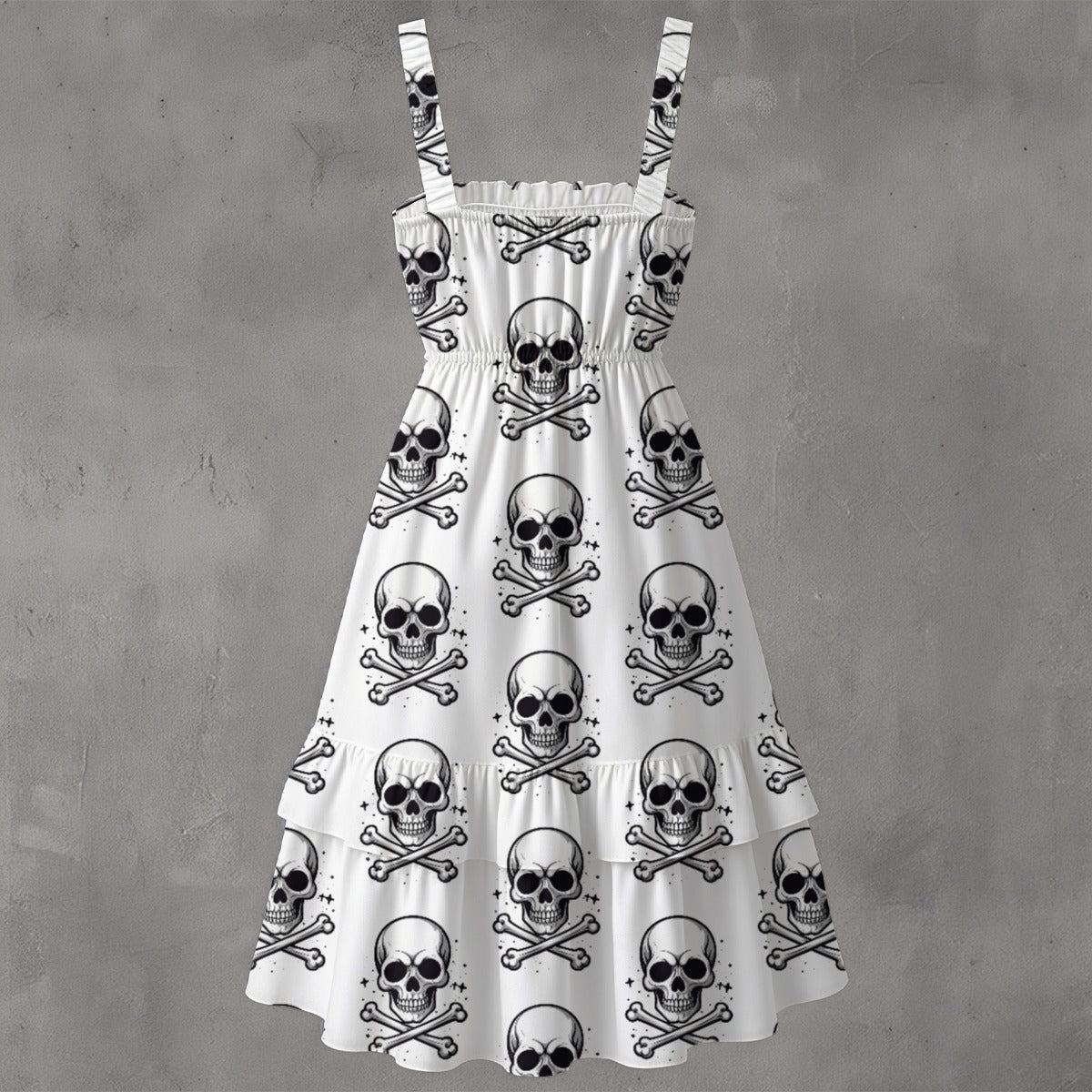 Skull Ritual White - Ruffle Hem Dress