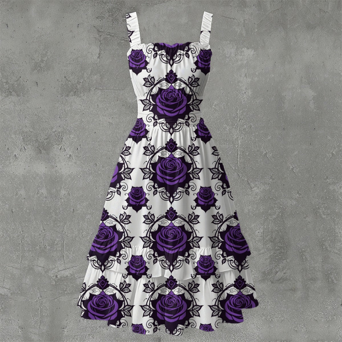 Rosa Victoriana Ruffle Hem Dress - Gothic Victorian Rose Elegant White