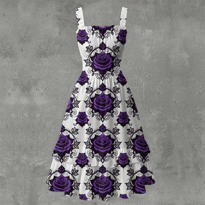 Rosa Victoriana Ruffle Hem Dress - Gothic Victorian Rose Elegant White