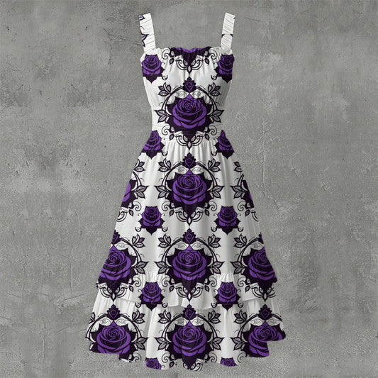 Rosa Victoriana Ruffle Hem Dress - Gothic Victorian Rose Elegant White