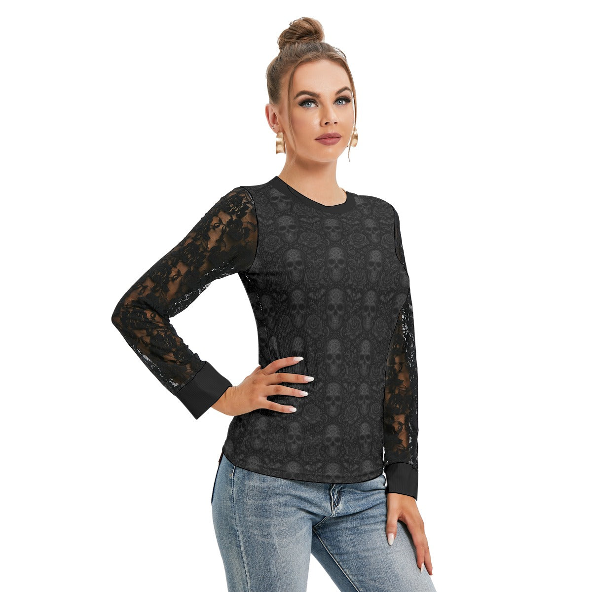Enchanted Abyss - Blouse With Black Lace Sleeves