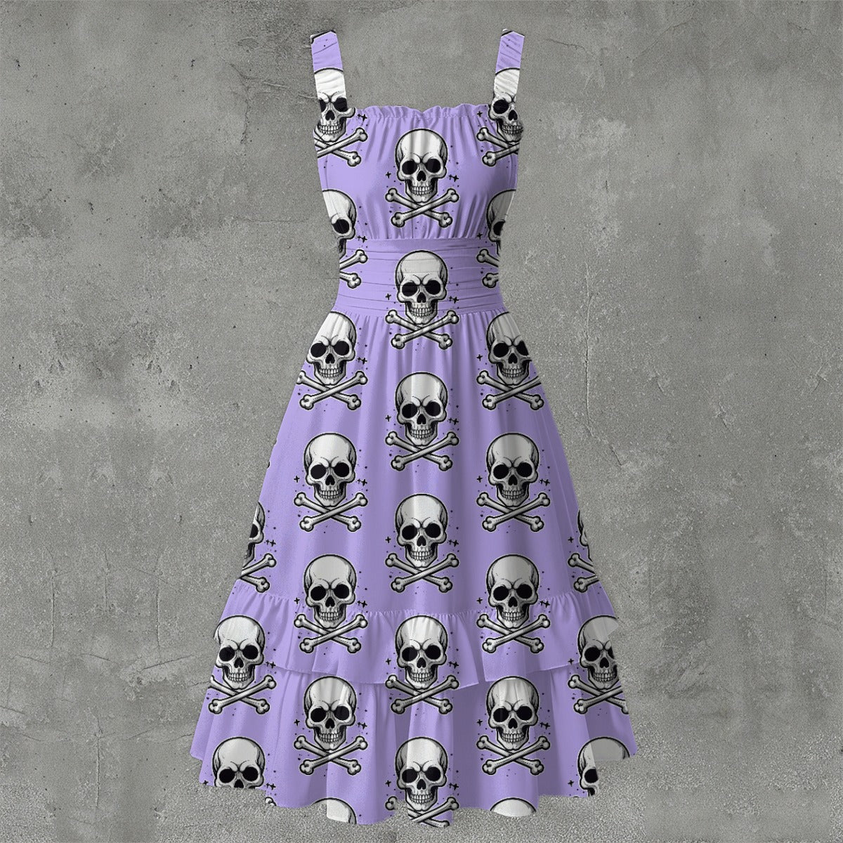 Skull Ritual Lavender - Ruffle Hem Dress White