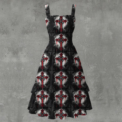 Crossed My Heart Ruffle Hem Dress - Gothic Sacred Heart Elegant White