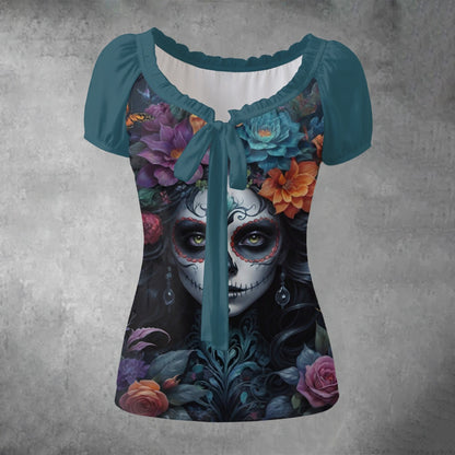 Serene Shadows-Puff Sleeve Shirt White