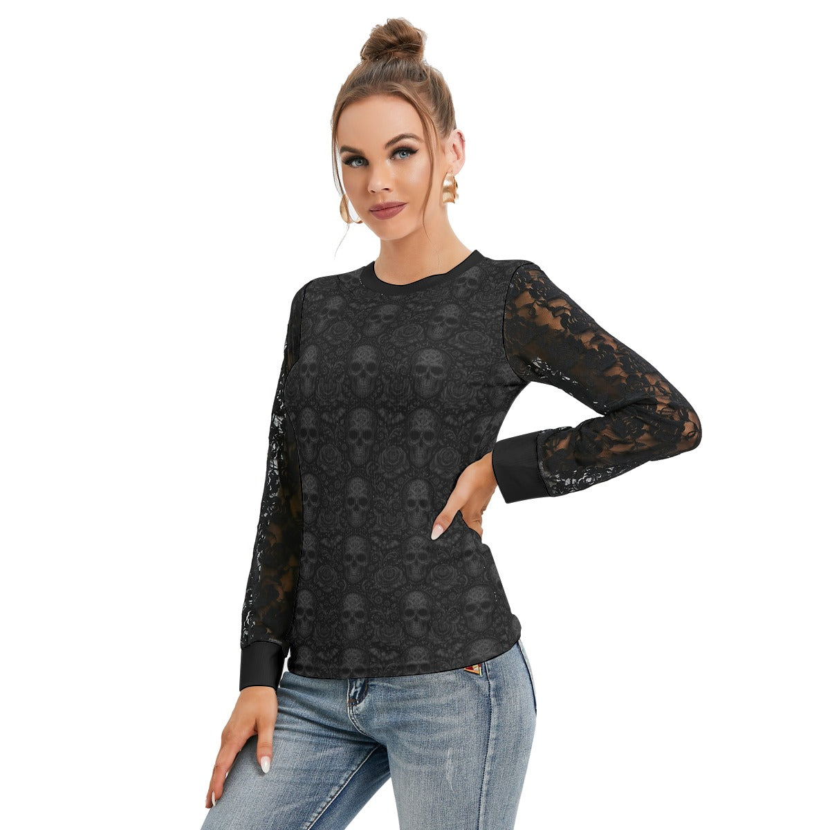 Enchanted Abyss - Blouse With Black Lace Sleeves