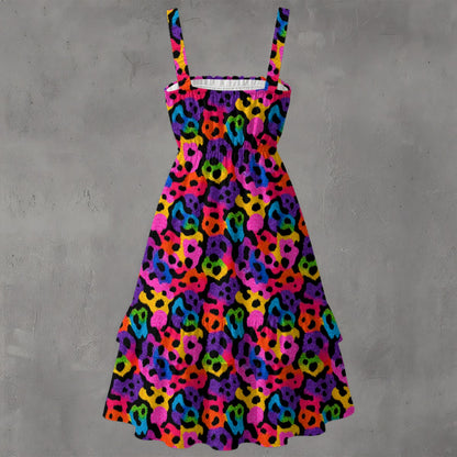 Radiant Leopard Ruffle Hem Dress - Gothic Animal Print Elegant