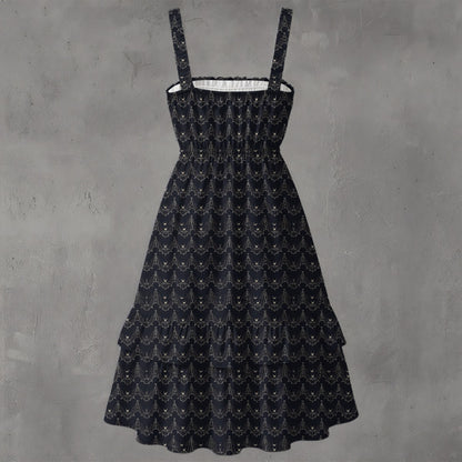 Midnight Batty Babe All-Over Print Ruffle Hem Dress