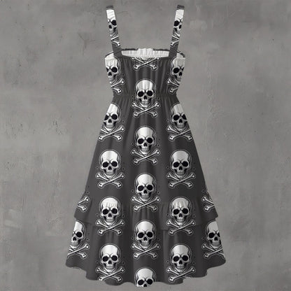 Skull Ritual Gray - Ruffle Hem Dress