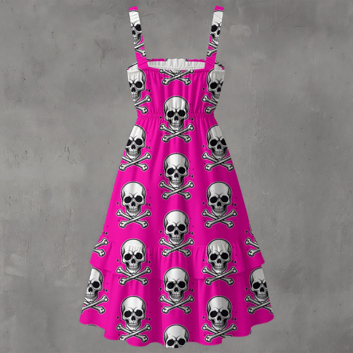 Skull Ritual Pink Electric - Ruffle Hem Dress