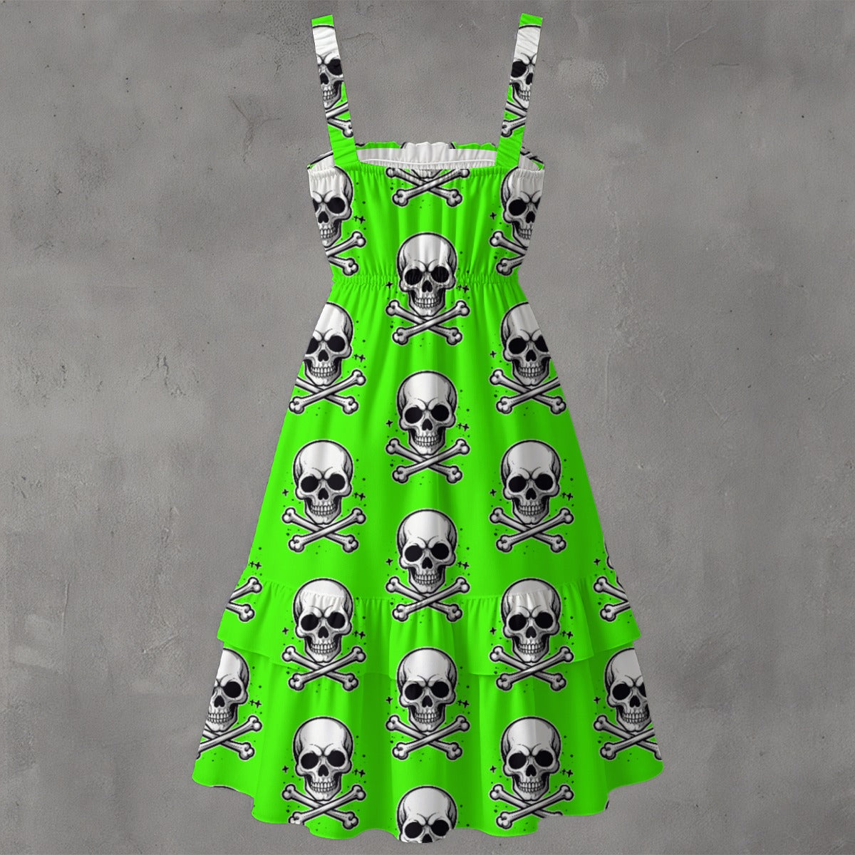Skull Ritual Green Electric- Ruffle Hem Dress