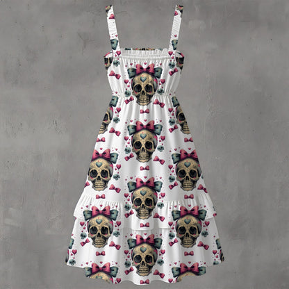 Cutie De Los Muertos Ruffle Hem Dress - Gothic Día de los Muertos