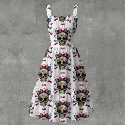 Cutie De Los Muertos Ruffle Hem Dress - Gothic Día de los Muertos White