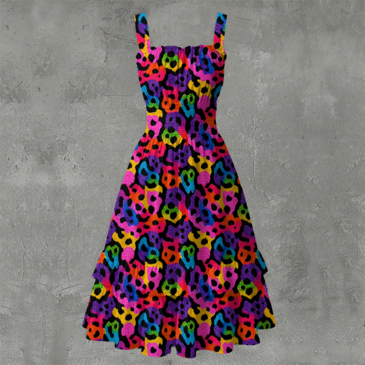 Radiant Leopard Ruffle Hem Dress - Gothic Animal Print Elegant White