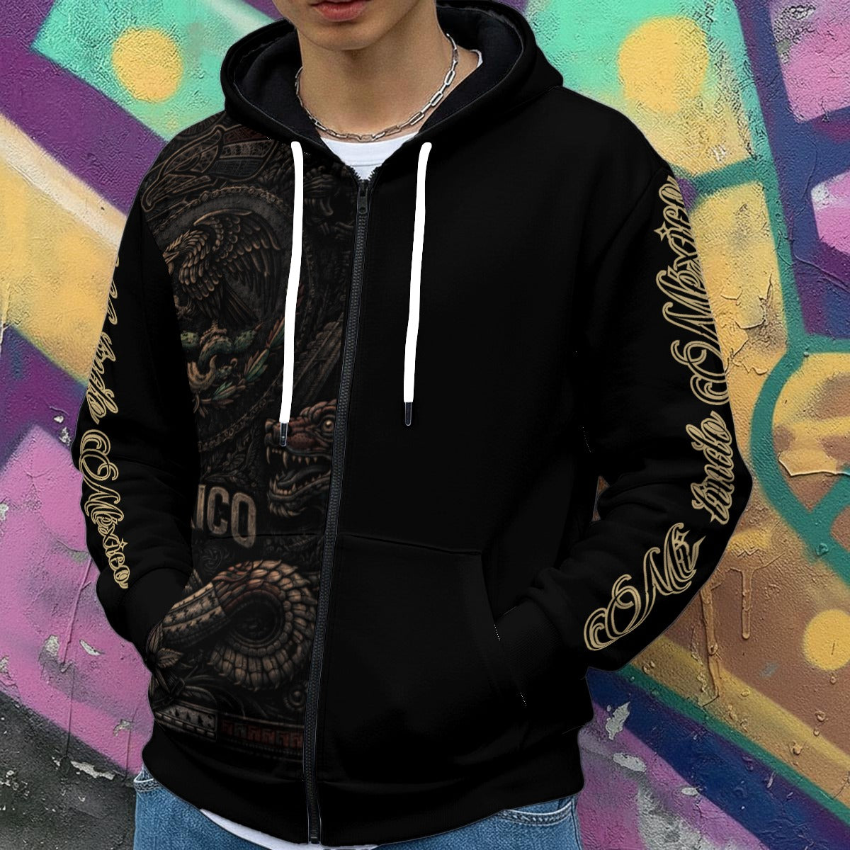 Mi Lindo México Heavy Fleece Zip Up Hoodie - Mexican Pride White