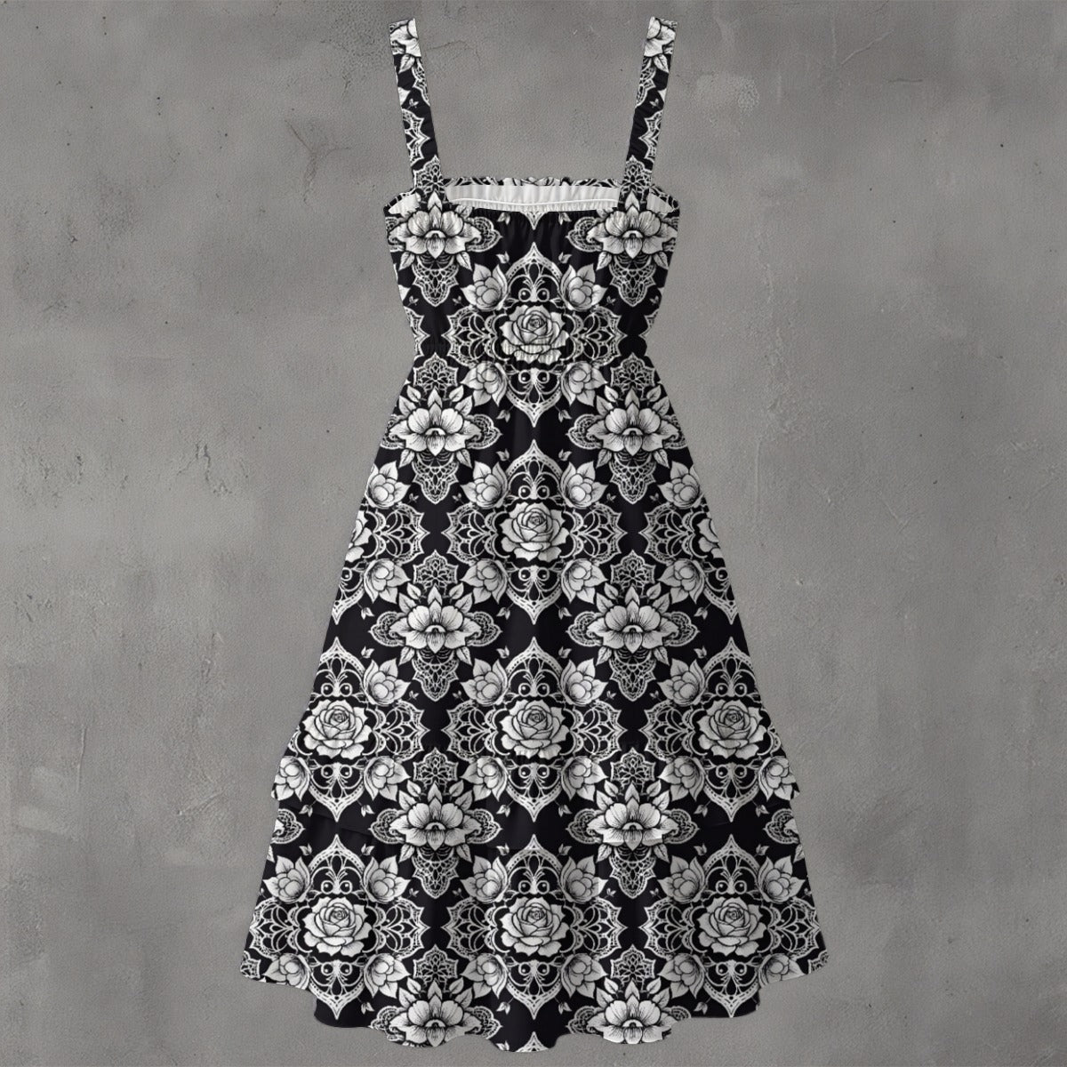 Gothic Lace Ruffle Hem Dress - Dark Romantic Elegant