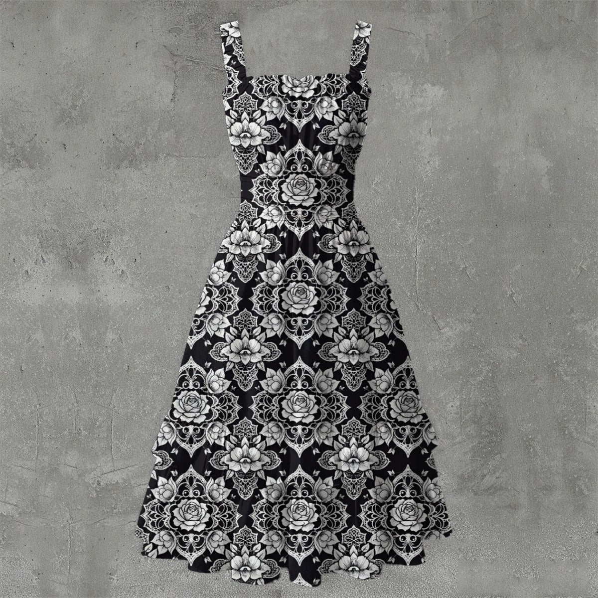 Gothic Lace Ruffle Hem Dress - Dark Romantic Elegant White