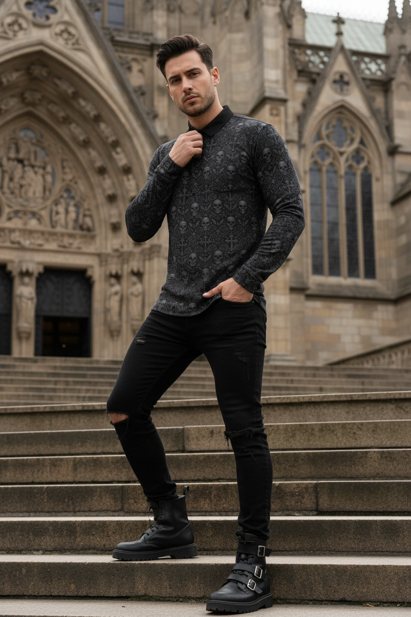 Ethereal Noir-Long Sleeve Shirt With Pocket