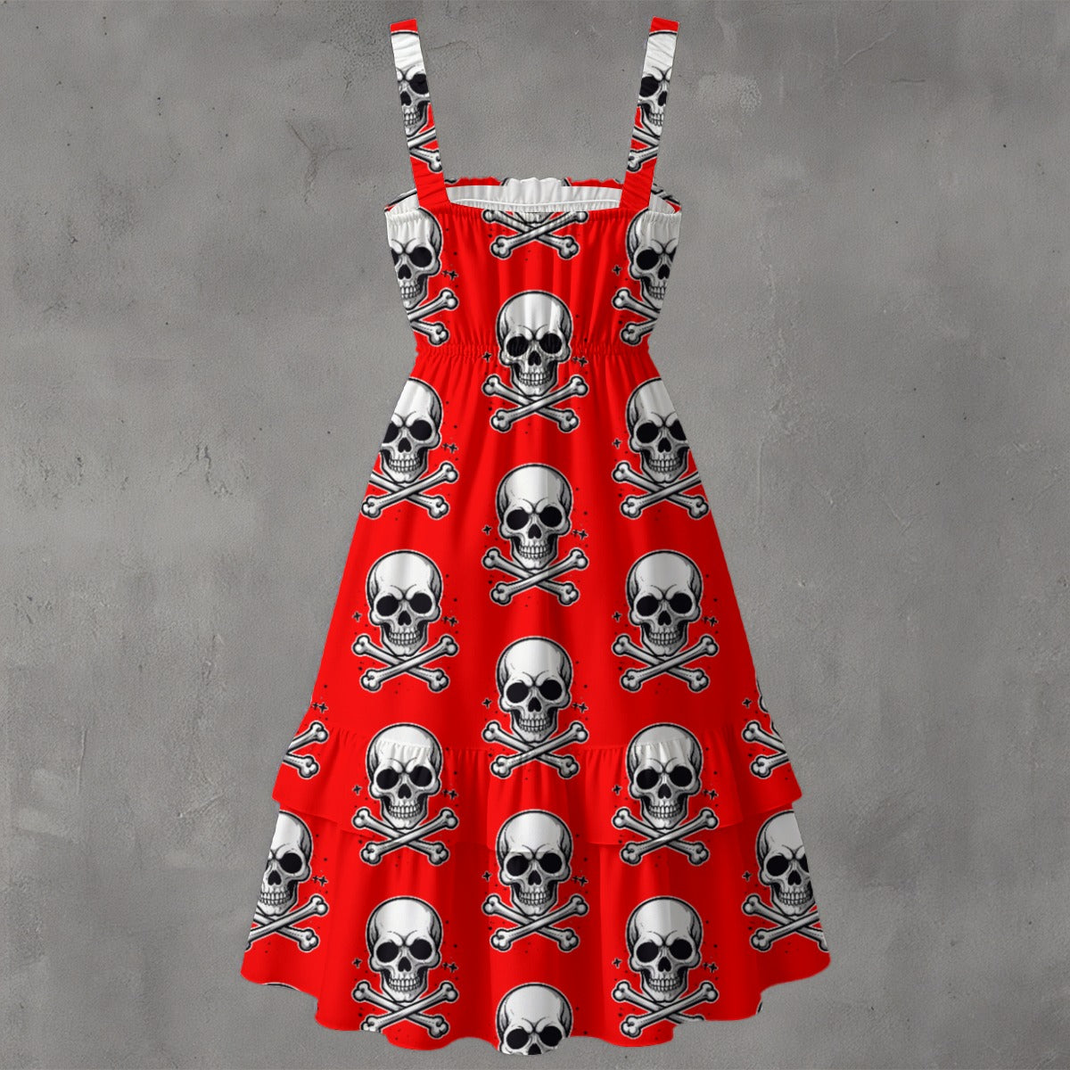 Skull Ritual Red - Ruffle Hem Dress