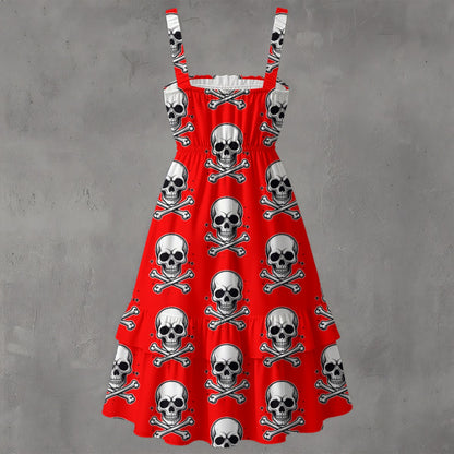 Skull Ritual Red - Ruffle Hem Dress