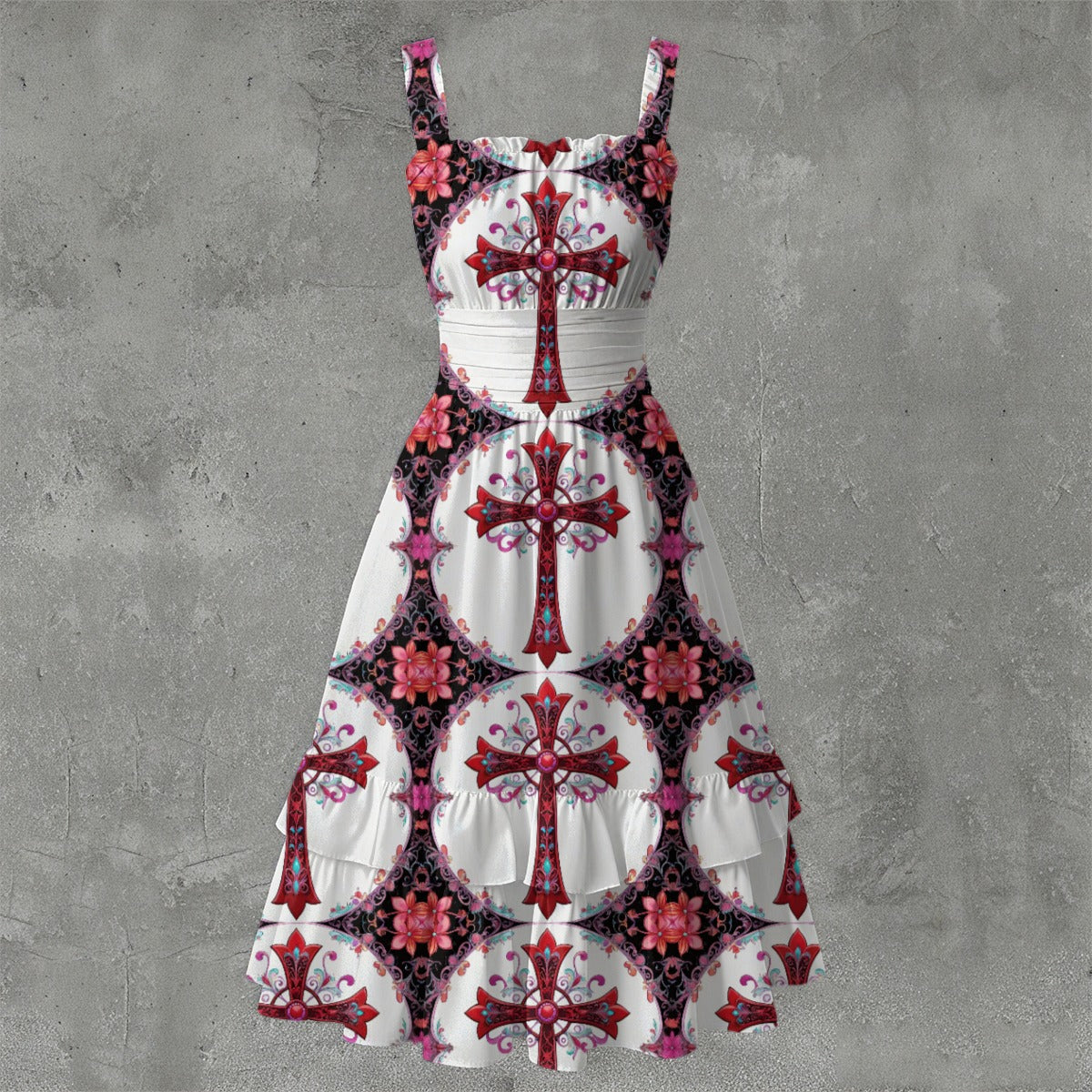 Faithful Ruffle Hem Dress - Gothic Devotional Elegant White