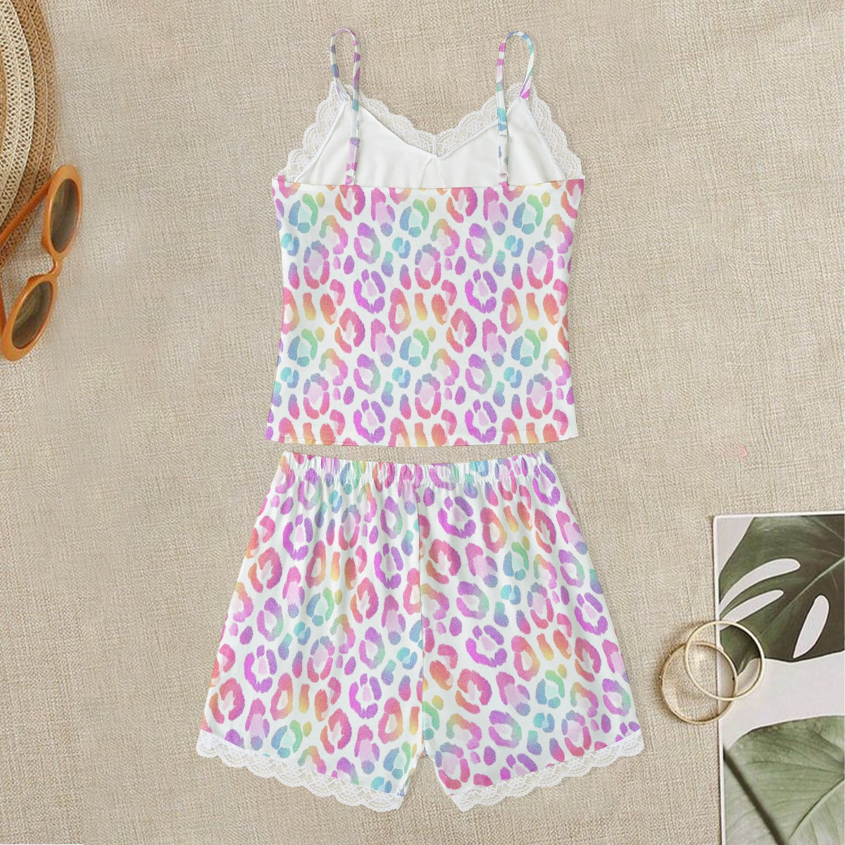 Pink Leopard Cami Set with Lace Edge - Loungewear