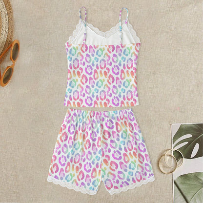 Pink Leopard Cami Set with Lace Edge - Loungewear