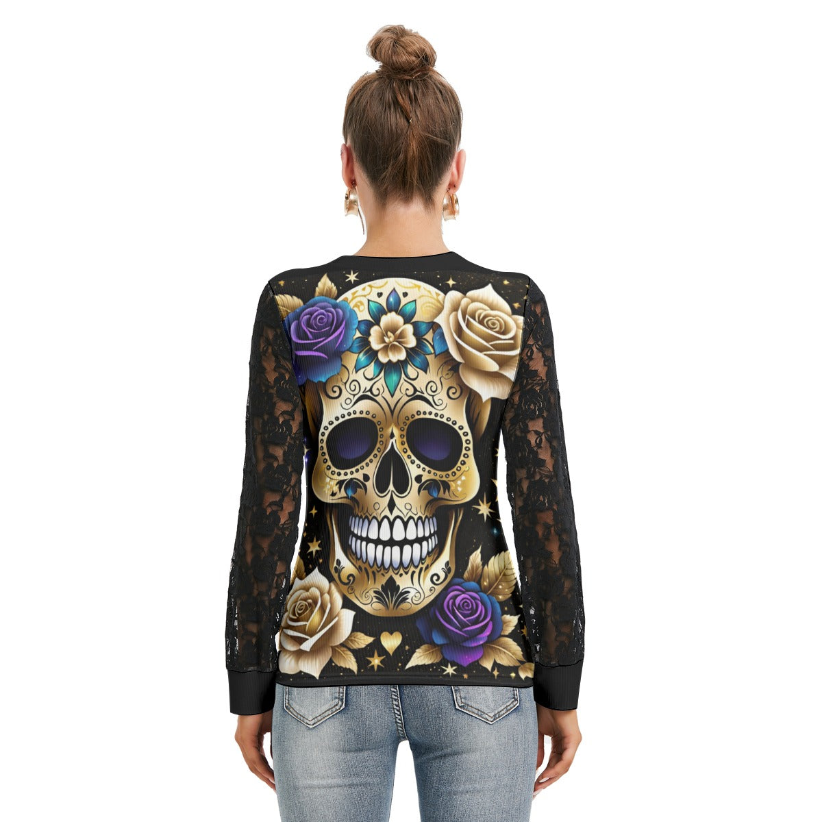 Lush Skull Garden Black Lace Sleeve Blouse