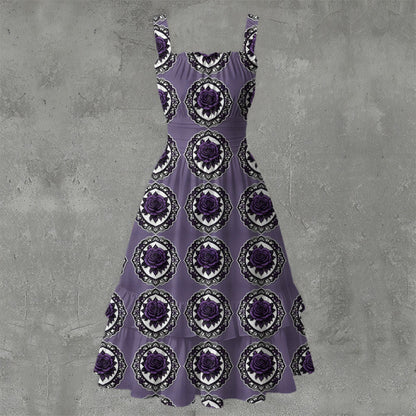 Victorian Rosé Ruffle Hem Dress - Gothic Romantic Vintage White