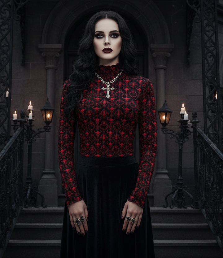 Dark Descent Women's Mesh T-shirt - Gothic Sheer Long Sleeve