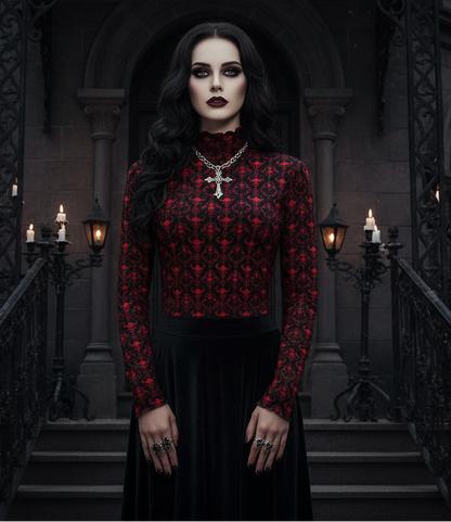 Dark Descent Women's Mesh T-shirt - Gothic Sheer Long Sleeve