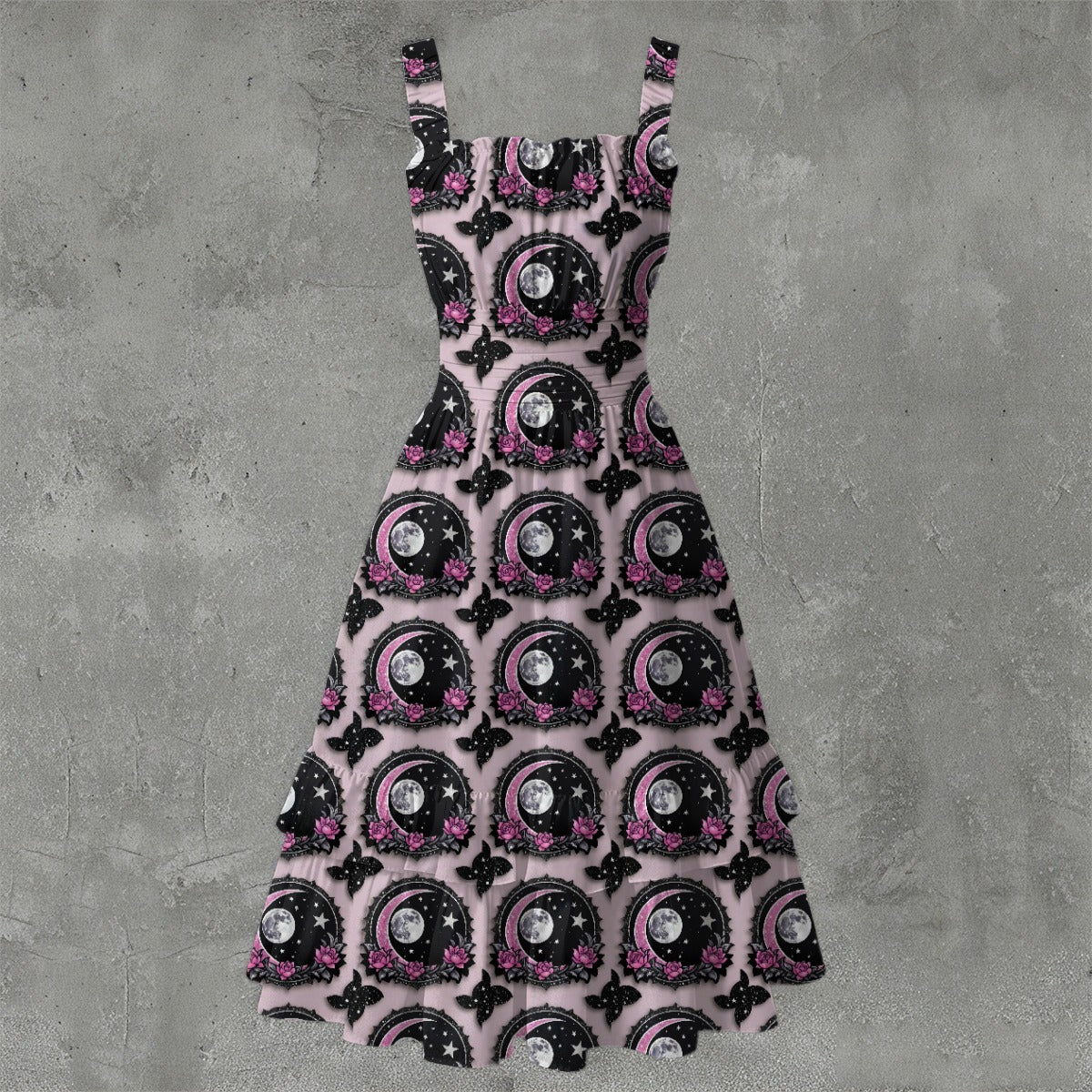 Moonlit Elegance Ruffle Hem Dress - Gothic Celestial White