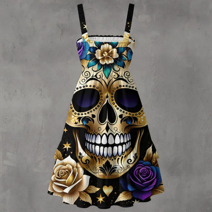 Lush Skull Garden - Ruffle Hem Dress